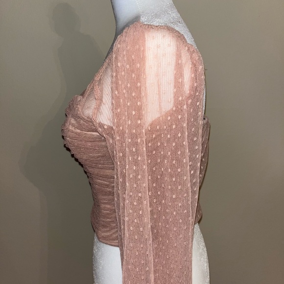 Akira Off the Shoulder Blush Polka Dot Crop Top S - Picture 4 of 13